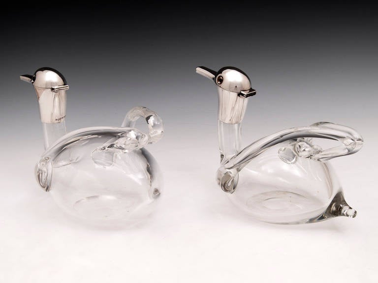 Pair of Sterling Silver Duck Decanters In Good Condition In Northampton, United Kingdom