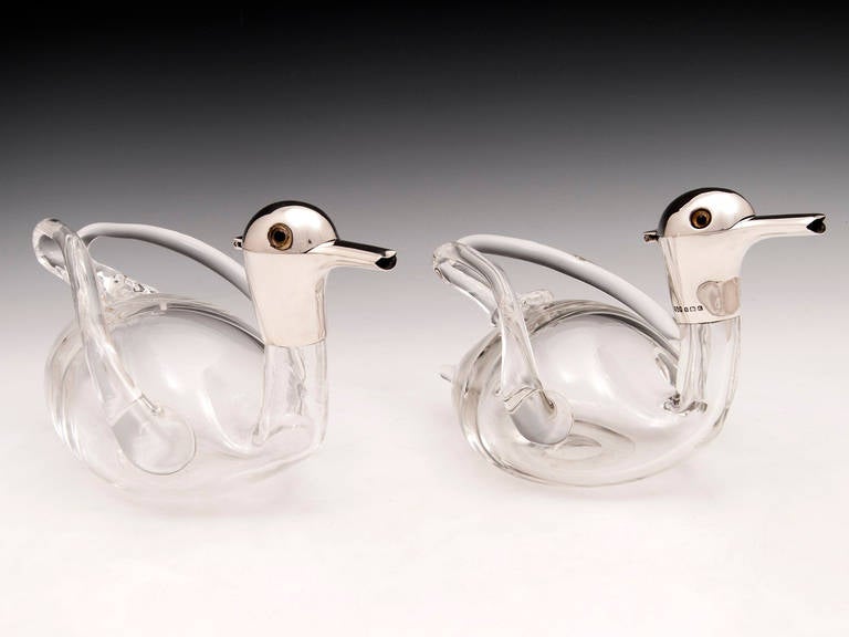 Pair of Sterling Silver Duck Decanters 1