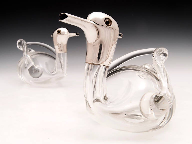 Pair of Sterling Silver Duck Decanters 2