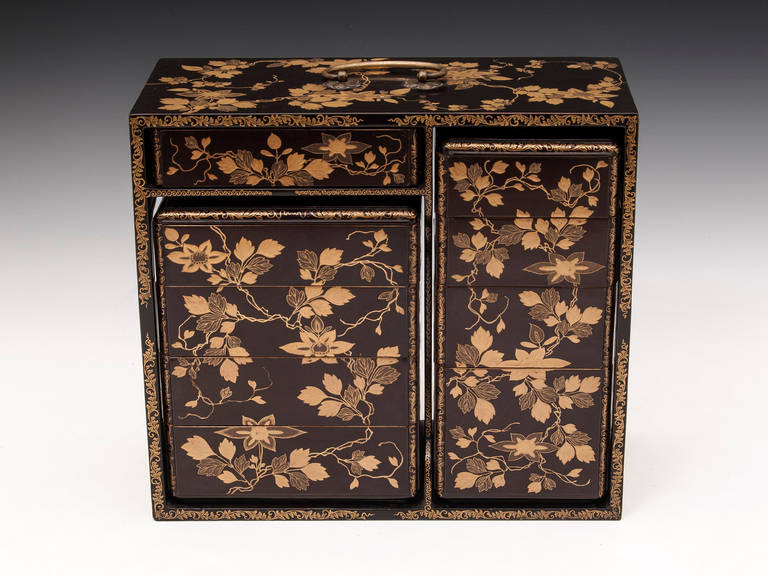 A Japanese Meiji Period black and gold lacquer 