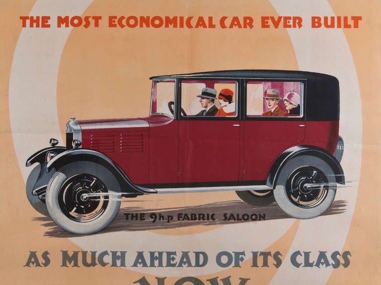 Lithograph advert for the 1927 standard Shelby fabric saloon. The Standard Motor Company, was first registered in 1903 by R. W. Maudslay. A civil engineer who realized the potential of the horseless carriage. 
Posters made in the 1930s would always