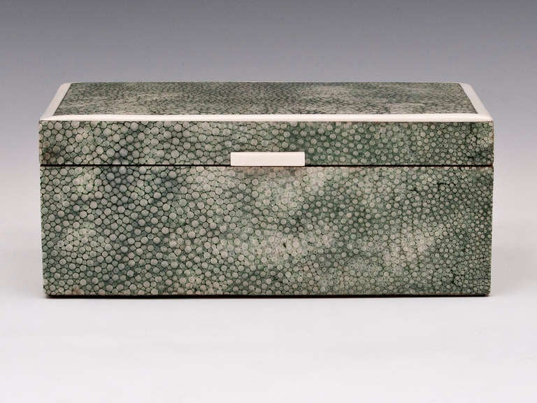 Art Deco Shagreen and Ivory cigarette box with cedar wood lining.