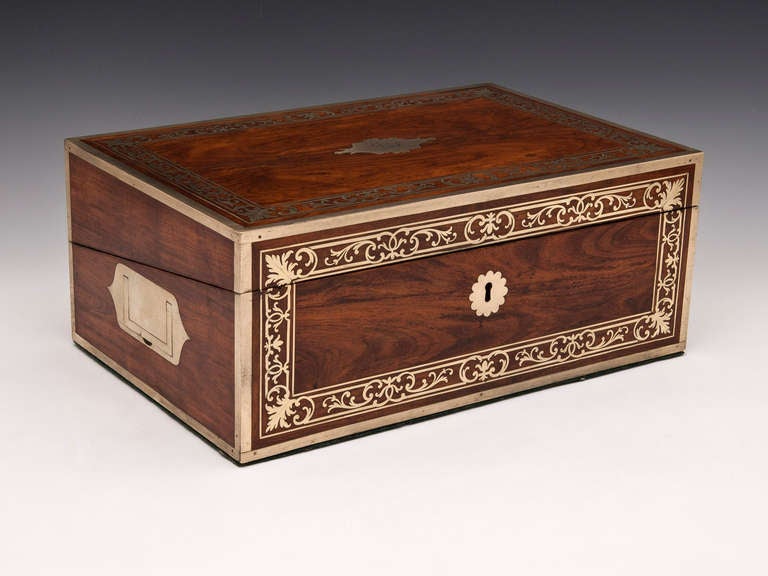 William IV Kingwood Antique Writing Box with Brass inlays