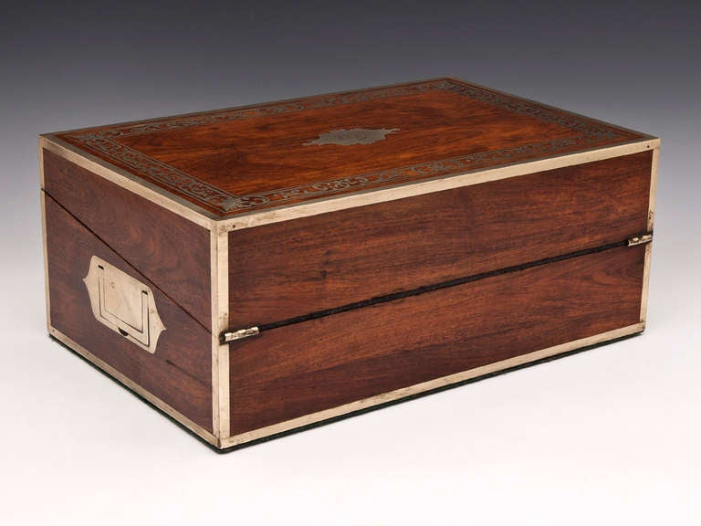 British Kingwood Antique Writing Box with Brass inlays