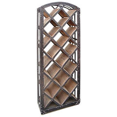 Antique Wrought Iron and Wood Wine Rack