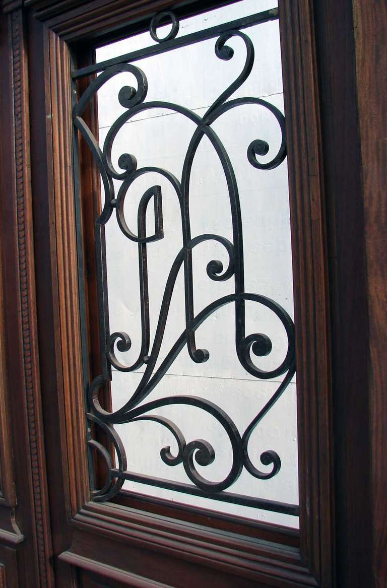 Antique Double Entry Door Wrought iron Inserts In Good Condition For Sale In Jersey City, NJ