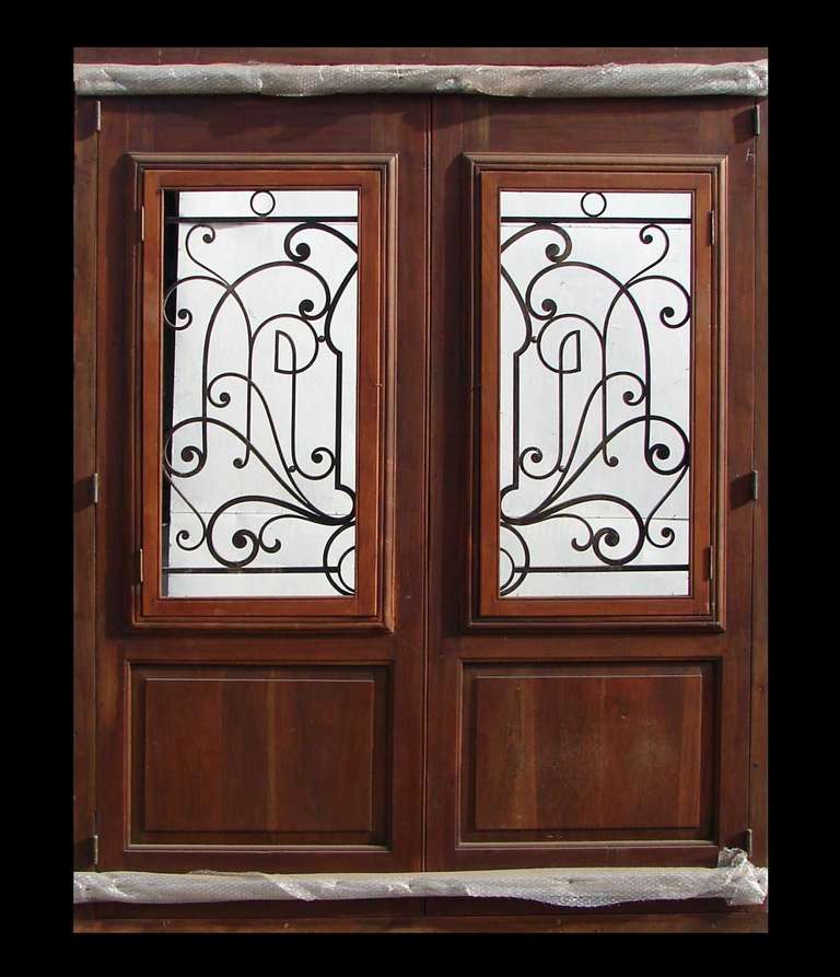 Antique Double Entry Door Wrought iron Inserts For Sale 1