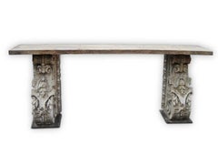 Antique console/wall table made from cement sconces and salvaged wood
