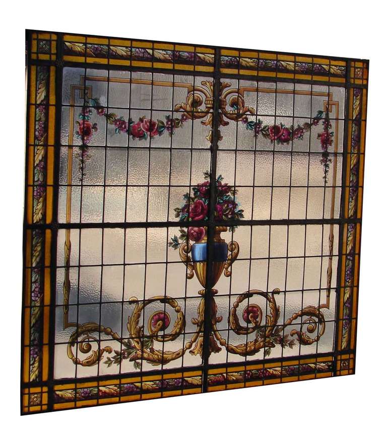 Leaded & Hand Painted glass Panel For Sale 2