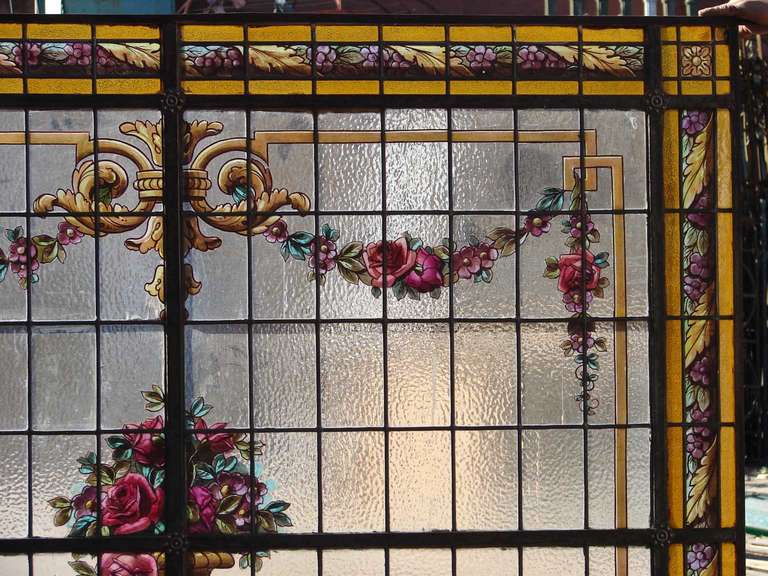 Greek Leaded & Hand Painted glass Panel For Sale