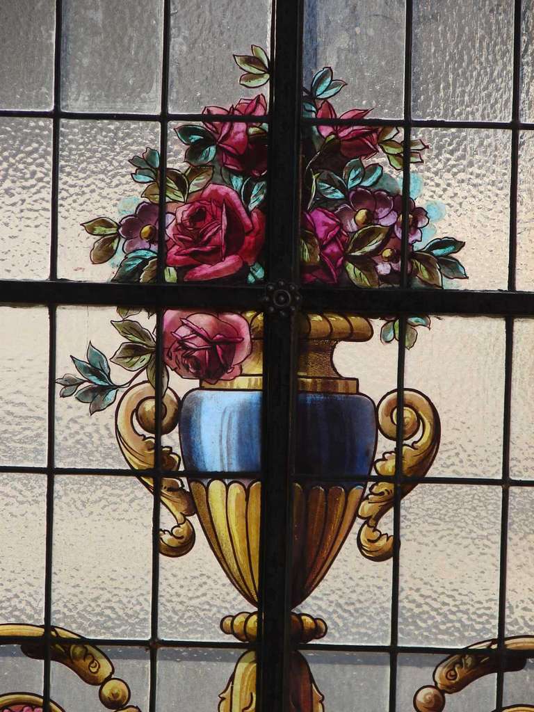 19th Century Leaded & Hand Painted glass Panel For Sale