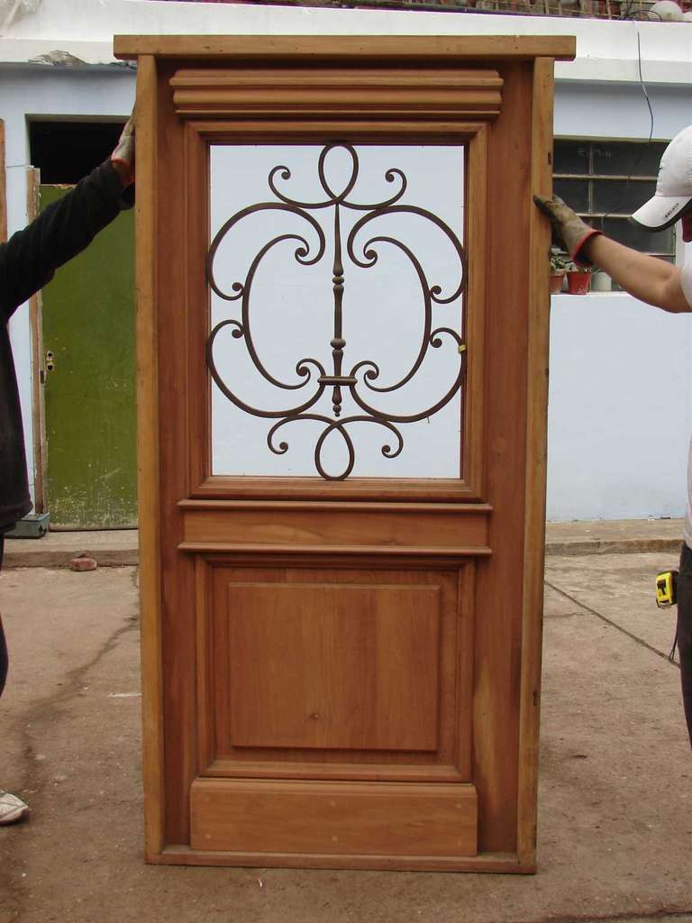 Prefinished European single mahogany and cast iron door