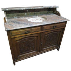 Antique Wooden Vanity with Marble Top and Sink