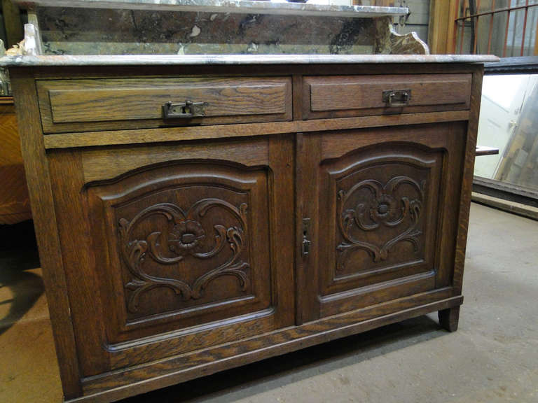 Antique Wooden Vanity with Marble Top and Sink In Excellent Condition For Sale In Jersey City, NJ