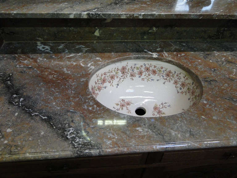 20th Century Antique Wooden Vanity with Marble Top and Sink For Sale