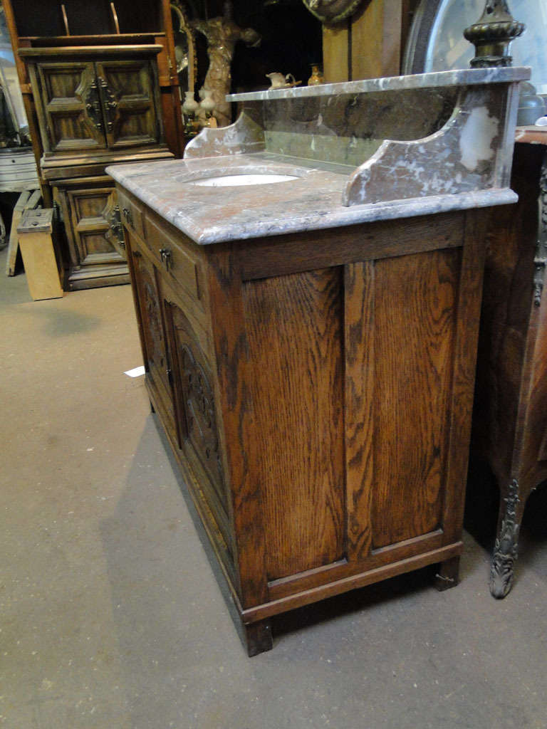 Walnut Antique Wooden Vanity with Marble Top and Sink For Sale