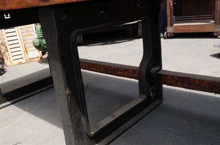 Industrial Wooden Table with Cast Iron Bases 2