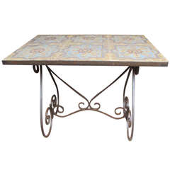 Antique Coffee Table with Iron Base and Majolica Top Antique Coffee Table with Iron Base and Majolica Top