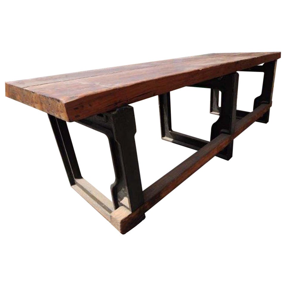 Industrial Wooden Table with Cast Iron Bases