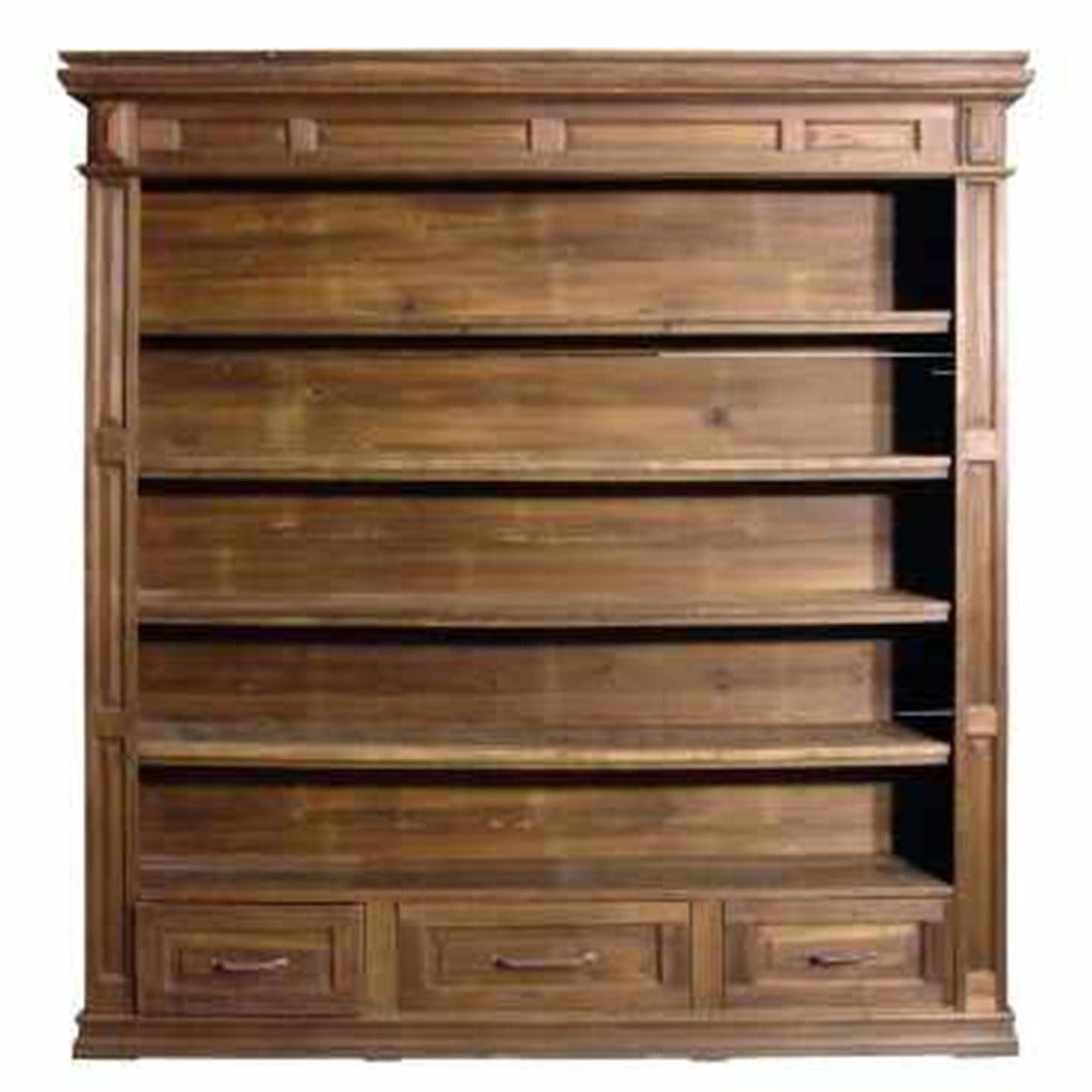 Antique Wooden Bookshelf or Wardrobe with Three Drawers For Sale