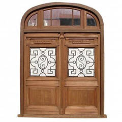 Antique Double Entry Door Half Round Top Transom