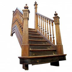 Vintage Hand-Carved Oak Stairs in Two Pieces