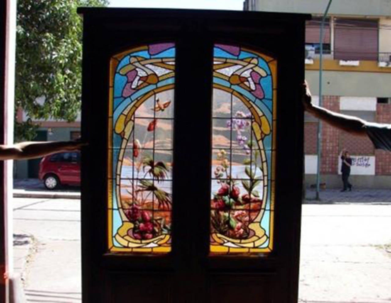 stained glass double door