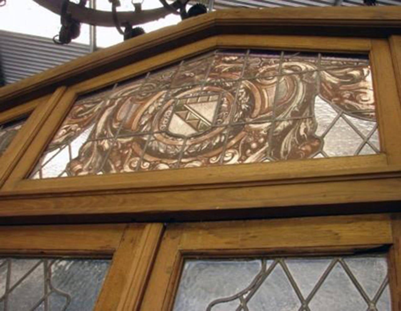 Stained Glass Quadruple Wooden Stained and Leaded Glass Door For Sale