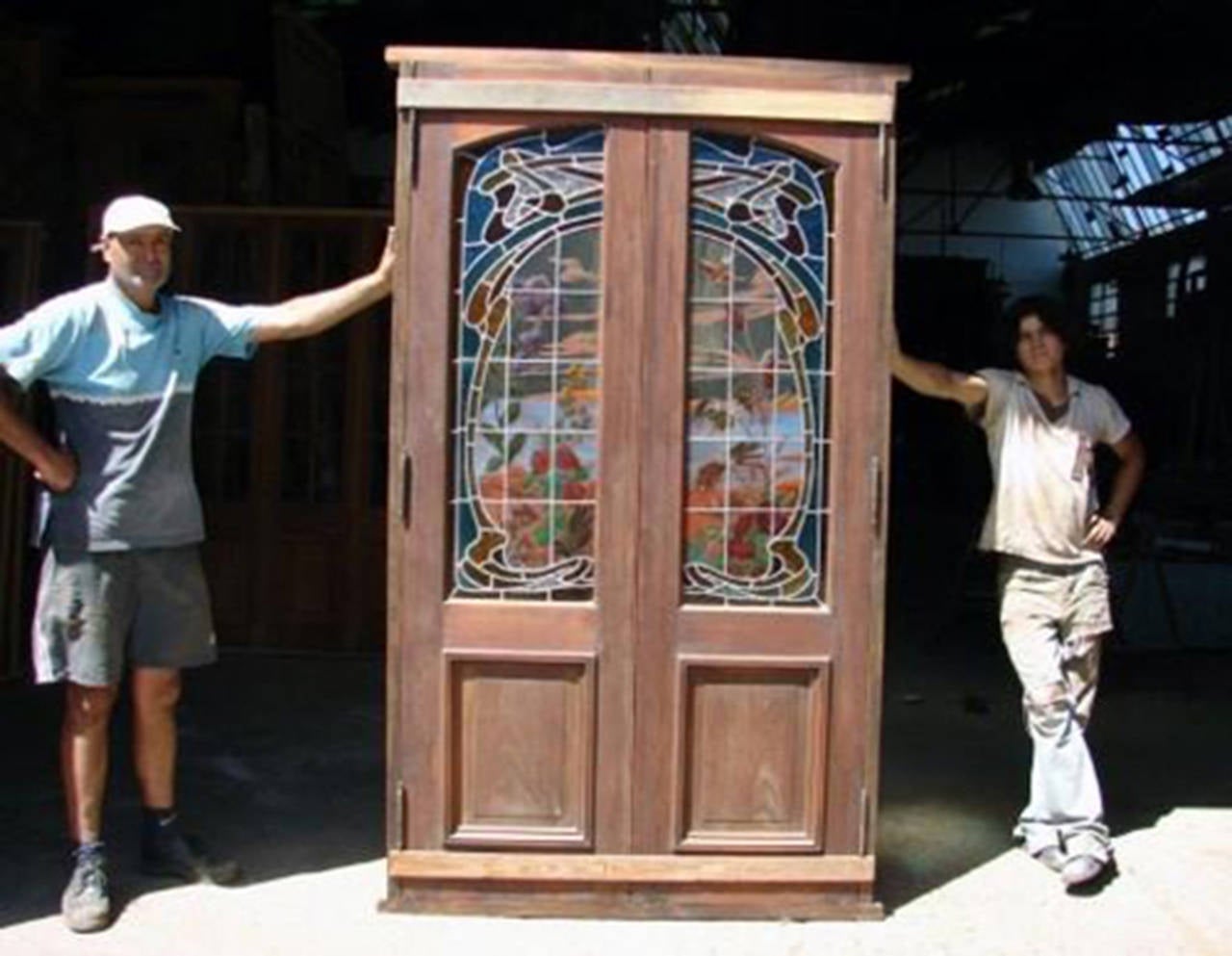 Double Stained and Hand-Painted Glass Door For Sale 2