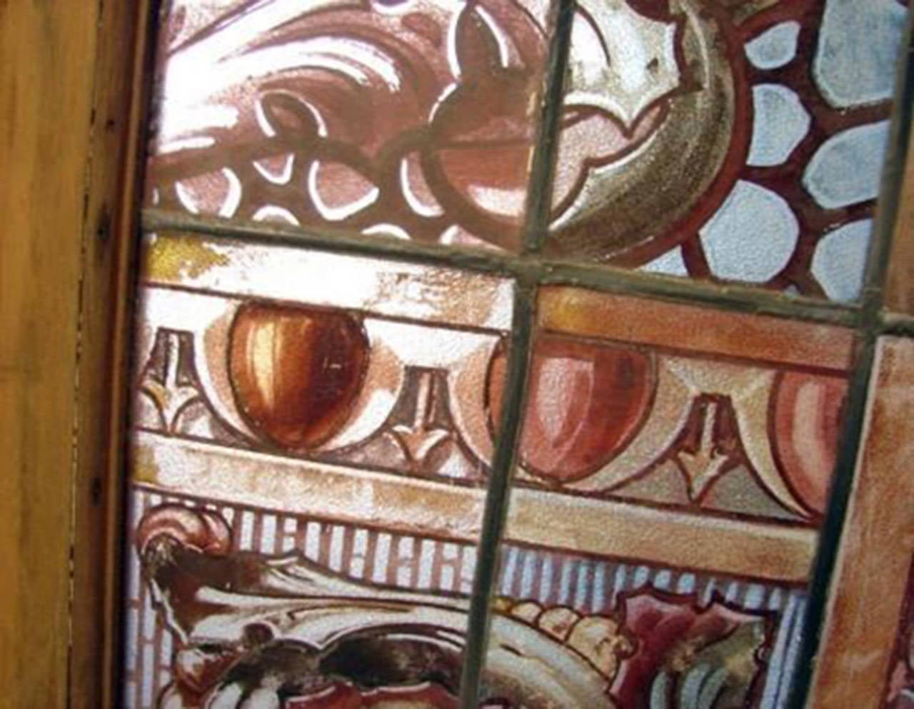 Quadruple Wooden Stained and Leaded Glass Door In Good Condition For Sale In Jersey City, NJ