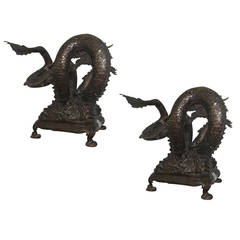 Pair of Large Chinese Bronze Imperial Dragon Sculptures