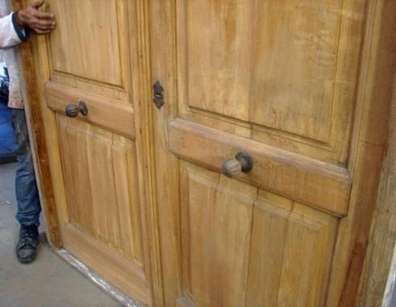 Solid Antique Double-Entry Door, Raised Panels