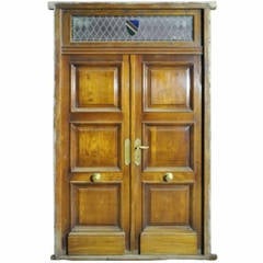 Antique Double Front Door with Stained Glass Transom
