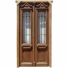 Antique Double Entry Door with Simple Wrought Iron Insert