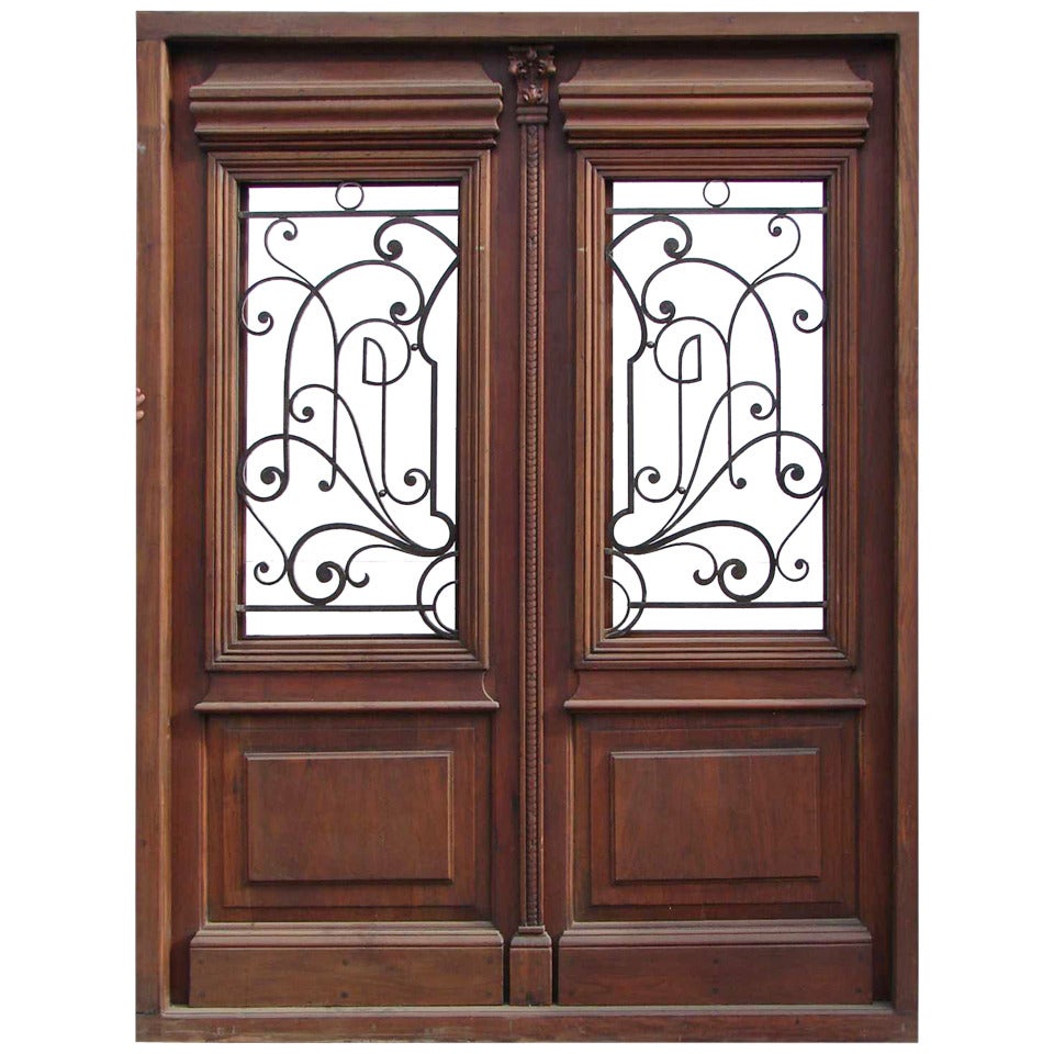 Antique Double Entry Door Wrought iron Inserts For Sale