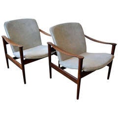 Rosewood & Velvet Lounge Chairs by Fredrik A. Kayser