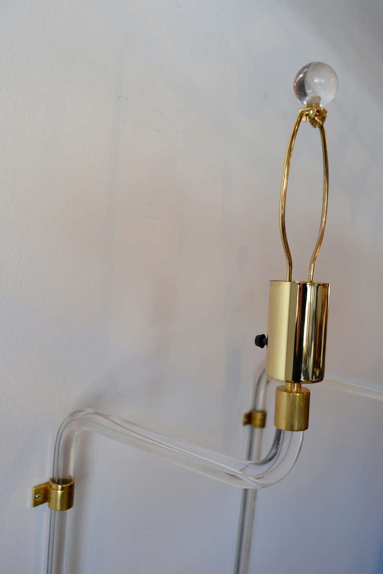 Acrylic & Brass Sconces by Peter Hamburger In Excellent Condition In Bedford Hills, NY