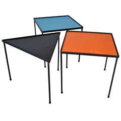 Frederic Weinberg Metal & Laminate Top Small Side Tables