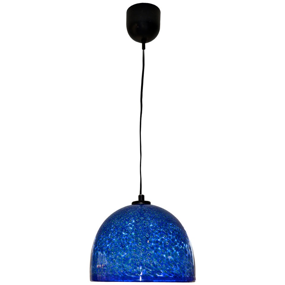 Lampe pendante en verre de Murano bleu vibrant par Vistosi