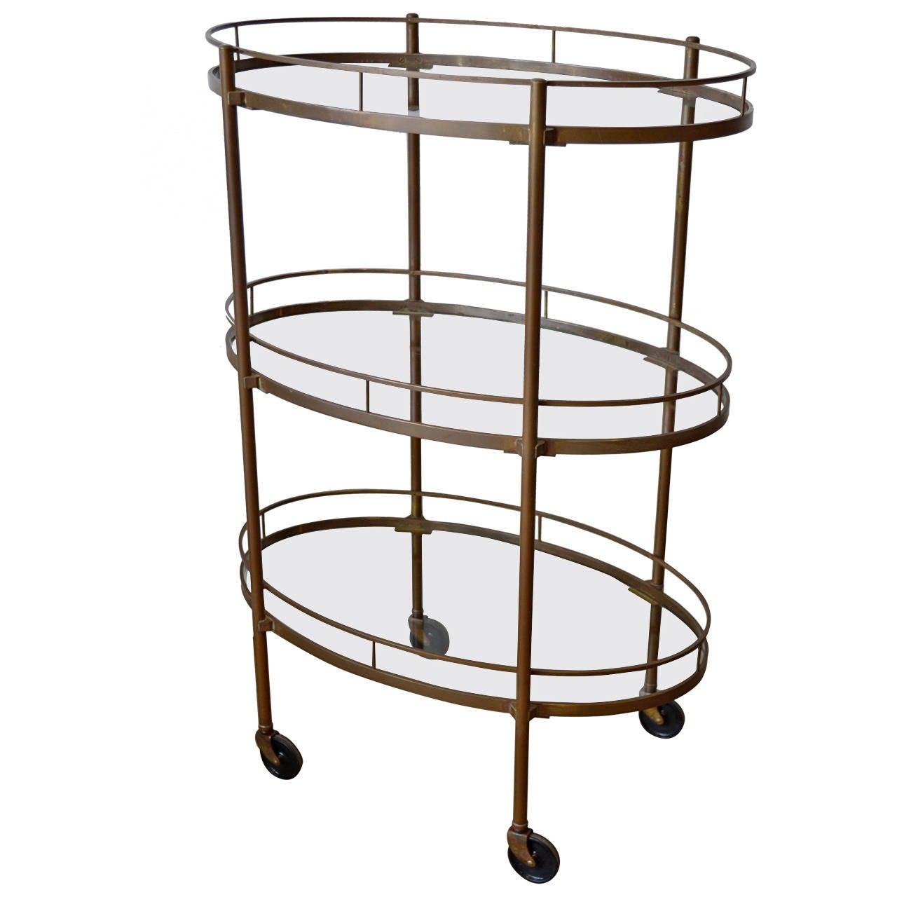 ThreeTiered Solid Brass Bar Cart, Hollywood Regency, 1930s For Sale at
