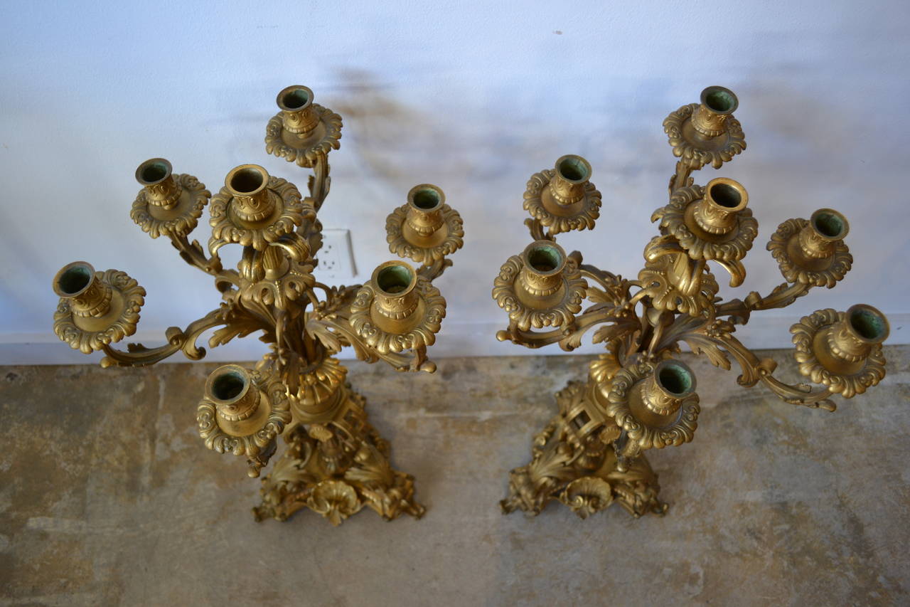 Pair of French Late 19th Century Gilt Bronze Candelabras, Fourteen Lights 1