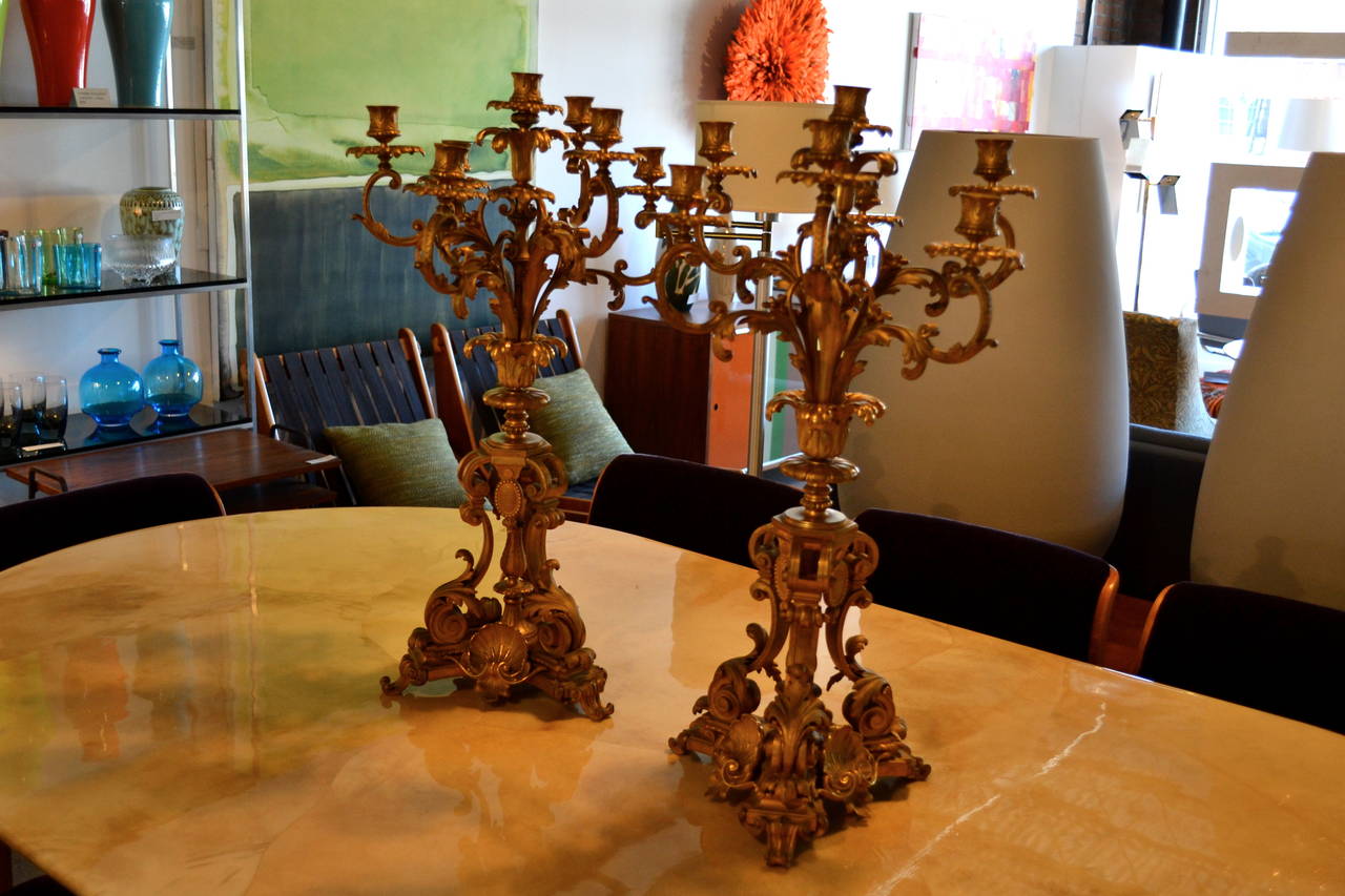 Pair of French Late 19th Century Gilt Bronze Candelabras, Fourteen Lights 2