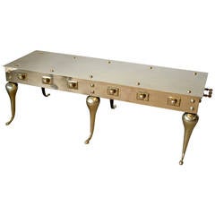 Mid Century Polished Brass English Footman Coffee Table