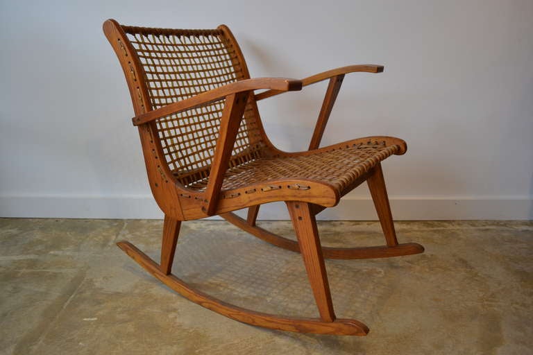 very rare rocking chair by tubbs, known for snowshoes, 60's designers experimented with furniture.