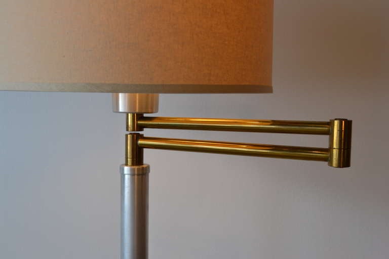 Mid-Century Modern Walter Von Nessen Style Aluminum and Brass Swing Arm Floor Lamp