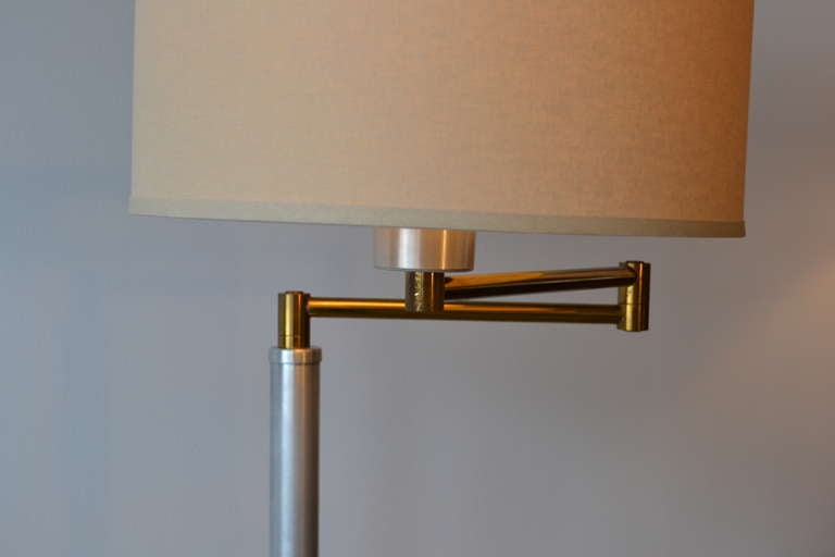 American Walter Von Nessen Style Aluminum and Brass Swing Arm Floor Lamp