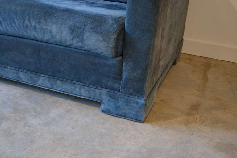 American Blue Suede Leather Loveseat by Milo Baughman for Thayer Coggin