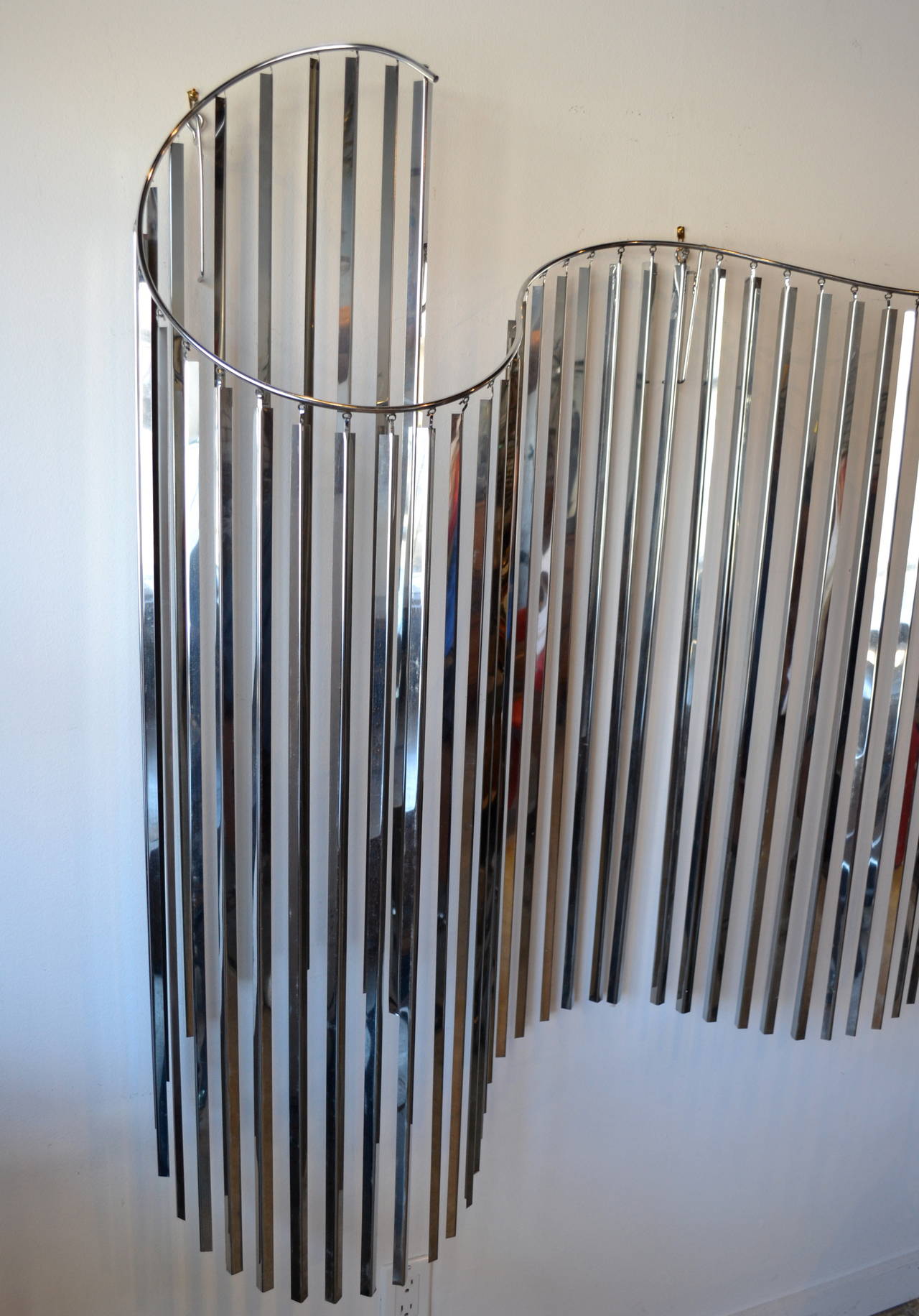 Curtis Jere Kinetic Wave Chrome Wall Sculpture, Signed