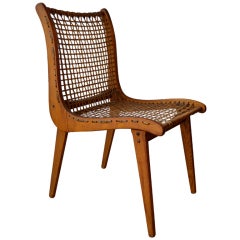 chaise latérale tubbs en cuir brut et chêne:: milieu du siècle dernier