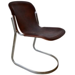1970's cidue edition chrome leather chair